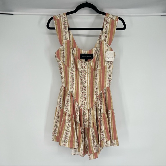 Vanessa Mooney The Elisabeth Romper Boho Mini Dress in Victorian Stripe M NWT - Picture 2 of 10